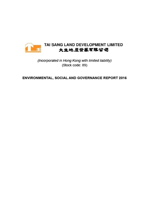 ENVIRONMENTAL, SOCIAL AND GOVERNANCE REPORT 2016